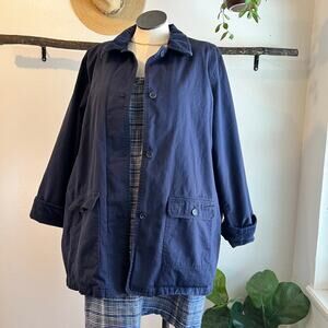 90s Vintage Cotton Navy Blue Flannel Lined Chore Jacket Corduroy Collar Size 2X